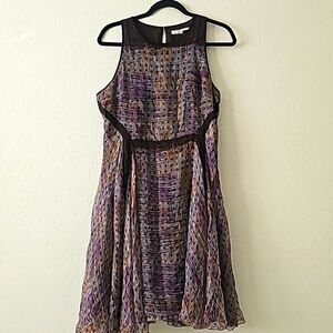 Leon Max Limited Edition Silk Dress Sz 12 purple and orange  side Zipper.